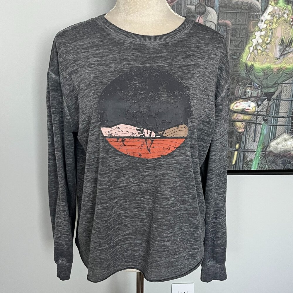 C&C California Heathered Gray Graphic Long-sleeved Tee S